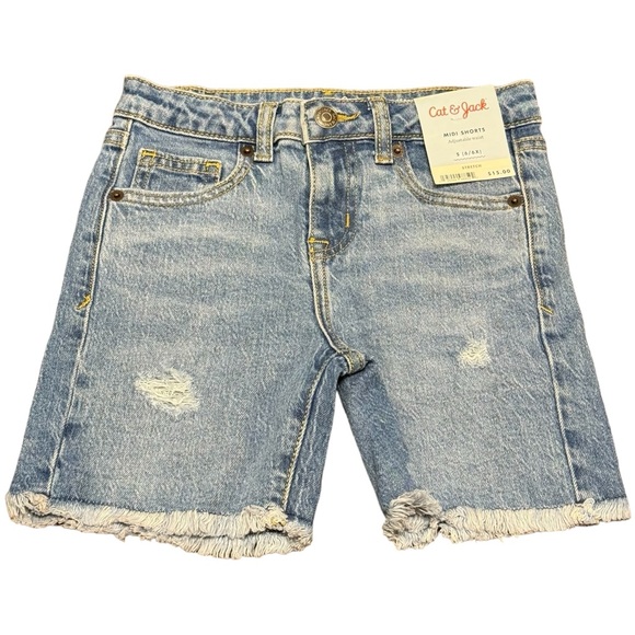 S (6/6X) - Cat & Jack - Girls Stretch Denim Midi Distressed Jean Shorts NEW - Picture 1 of 3
